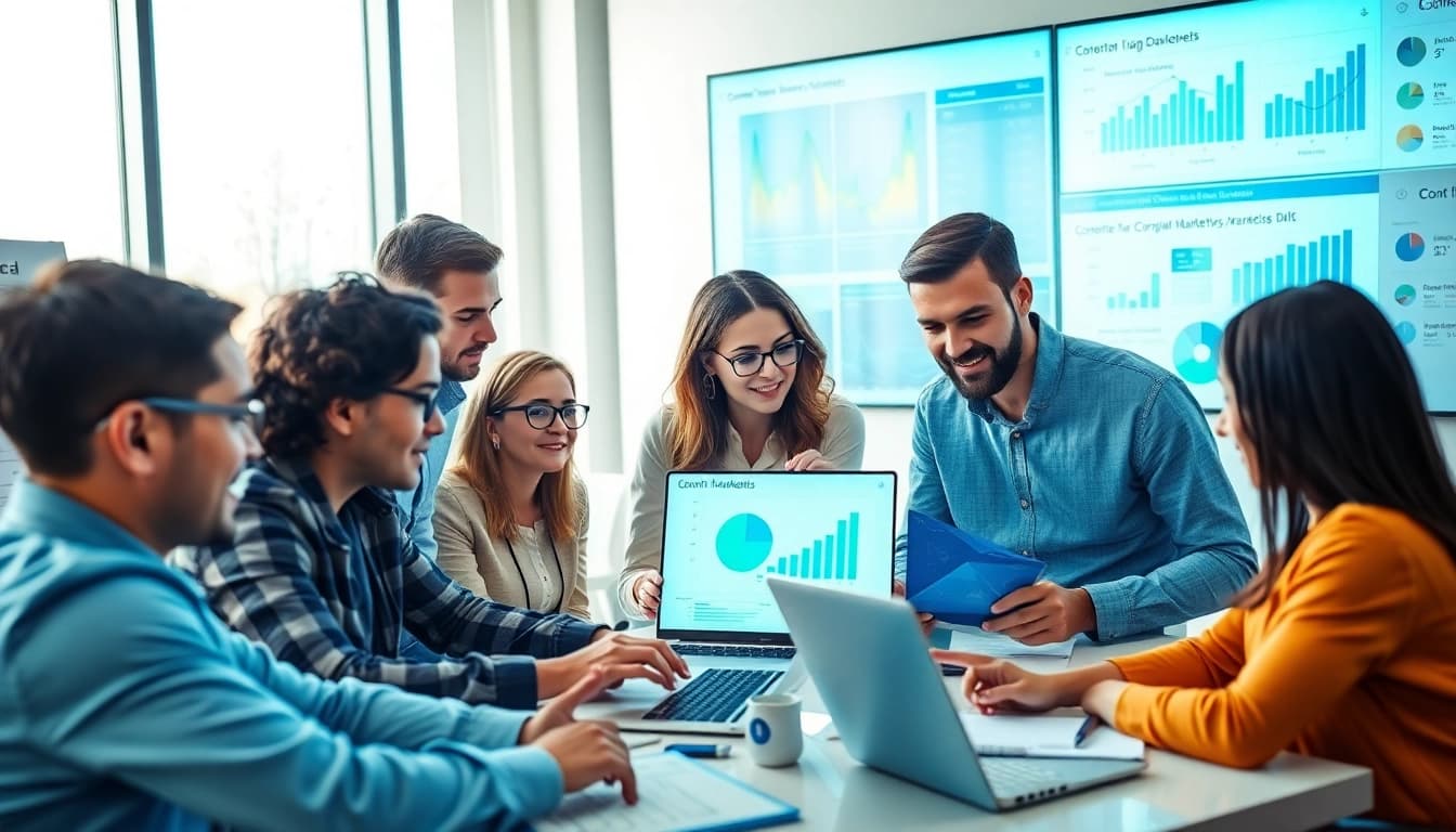 Conducting a content gap analysis with a professional team exchanging ideas and insights.