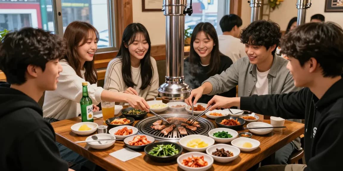 Dining with friends at 상봉동 한국관나이트 BBQ, enjoying authentic Korean cuisine and beverages.