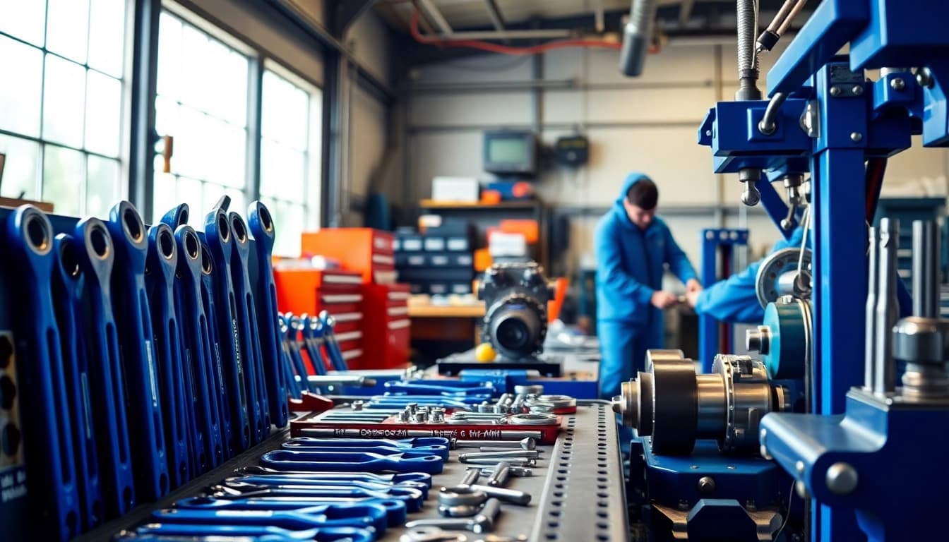Technician using Beta tool sets to assemble machinery in a modern workspace