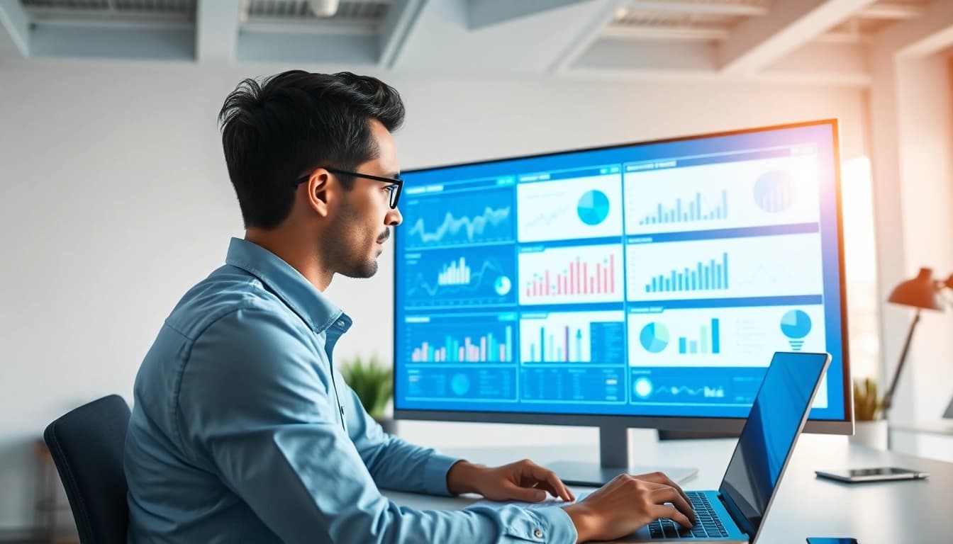 Performing AI for competitor analysis in a modern workspace with strategic data visualizations.