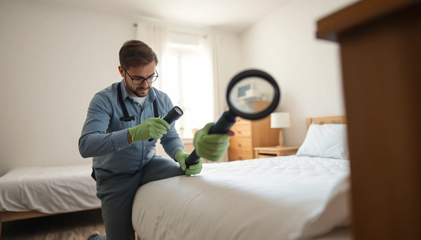 Inspecting for bed bugs in a residence with expert bed bug services near me.