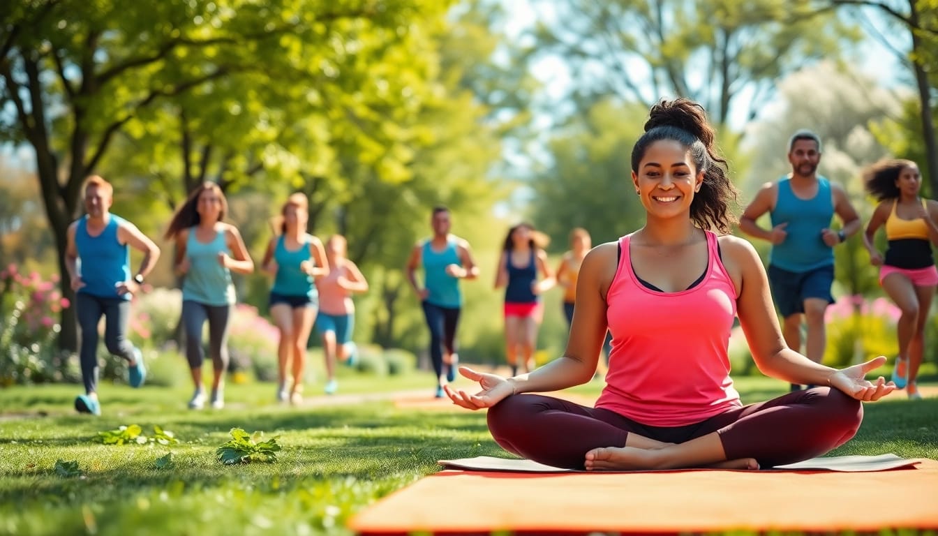 Promoting health through diverse activities in a vibrant park setting.