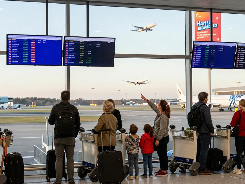 Travelers at Halifax Airport preparing for their journey to Heathrow Airport from Halifax.