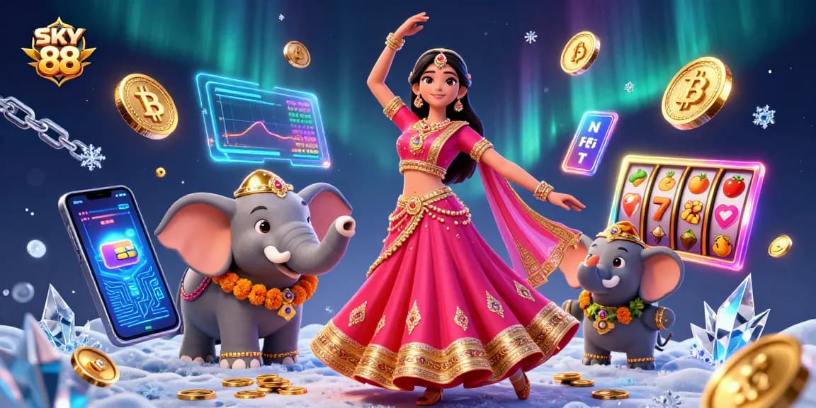 Engage with SKY 88 slots featuring vibrant characters, coins, and crypto elements for thrilling gaming adventures
