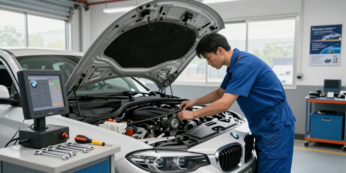 bmw steuerkette wechseln in professioneller Werkstatt mit Techniker bei der Inspektion
