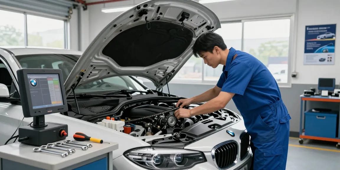 bmw steuerkette wechseln in professioneller Werkstatt mit Techniker bei der Inspektion