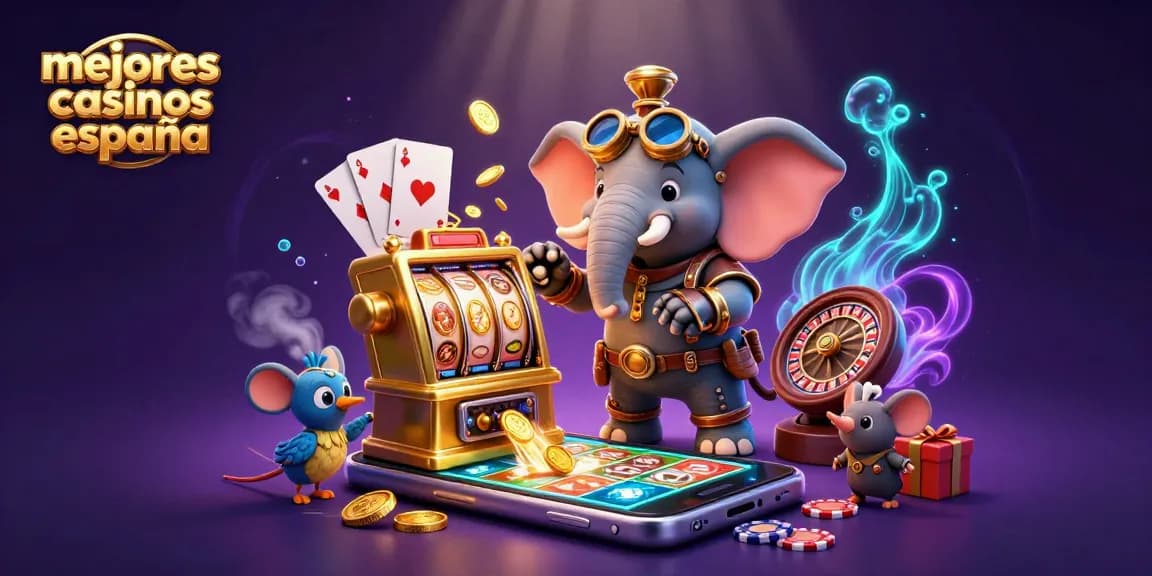 Gira la ruleta y descubre los mejores casinos en España con el ingenioso elefante steampunk y sus compañeros de juego.