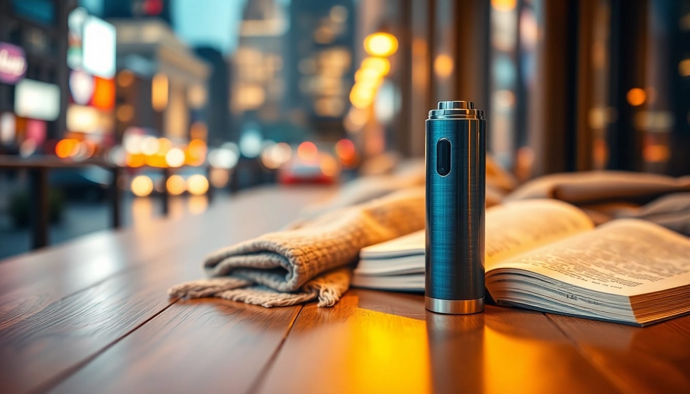 Vozol Vaporizer in an inviting urban setting, highlighting its sleek design and modern features.