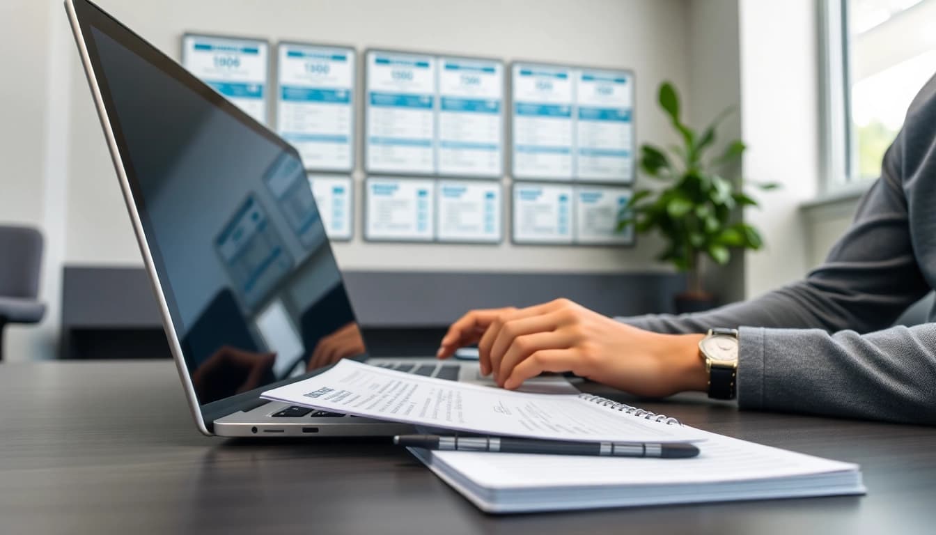 Inquiring about an online warranty quote through a computer in a modern office