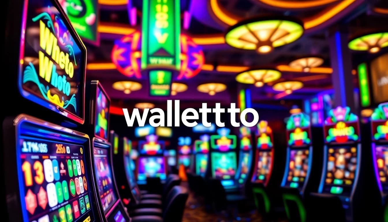 Walettoto dinamis di kasino virtual yang cerah dengan mesin slot menarik.