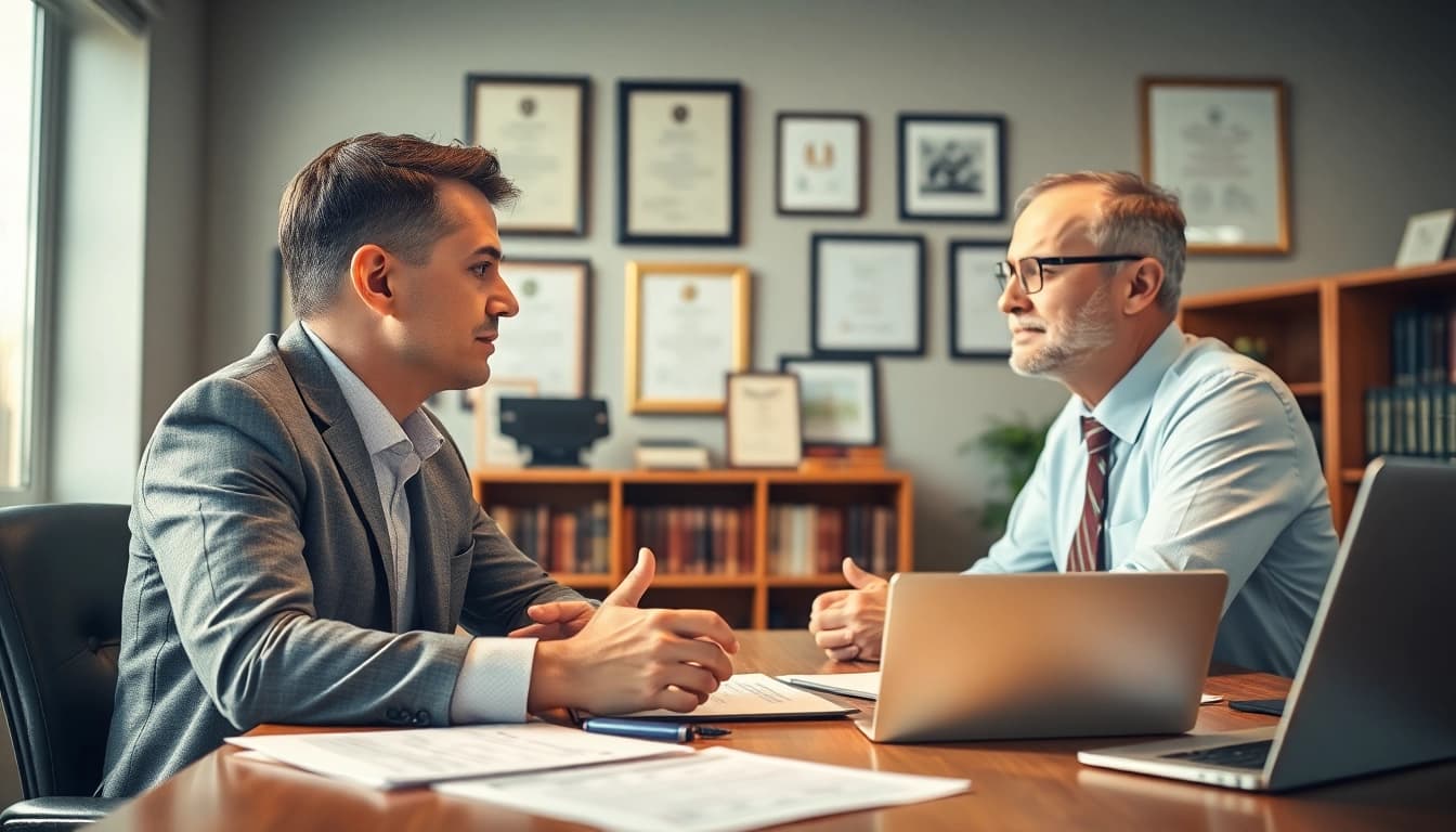 Truck accident attorney Clearwater consulting with a client in a professional setting.