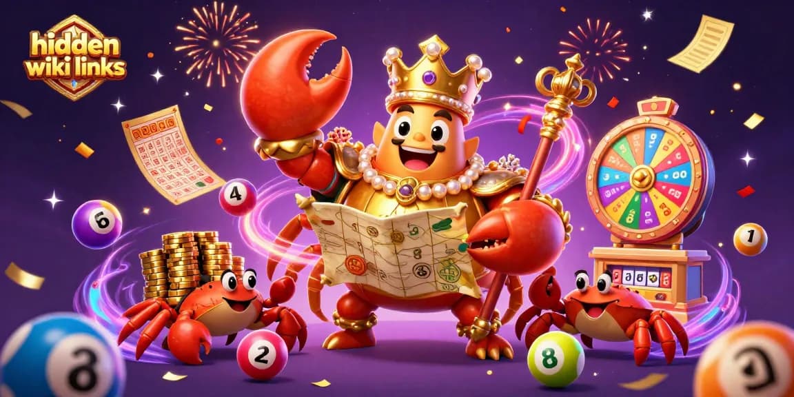 Engage with hidden wiki links as the crab emperor holds a treasure map amid thrilling casino elements.