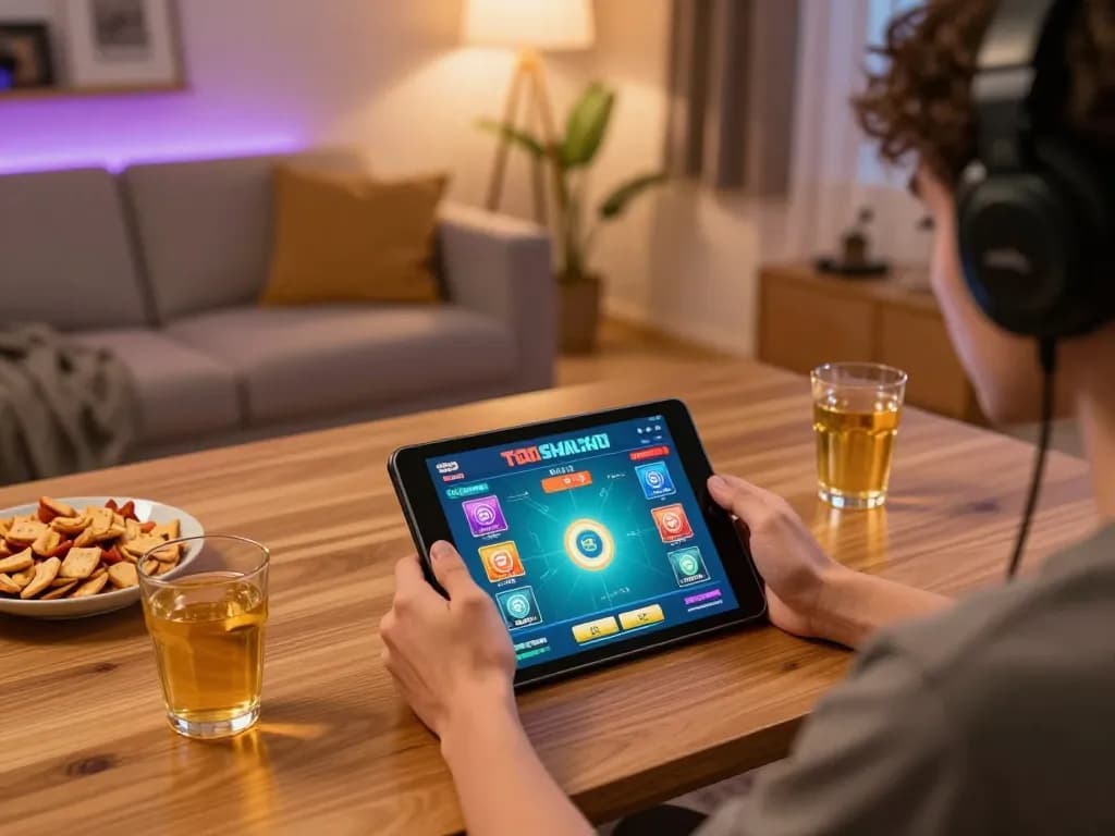 Antarmuka permainan Toto Macau yang ditampilkan di tablet selama sesi permainan rumahan yang nyaman