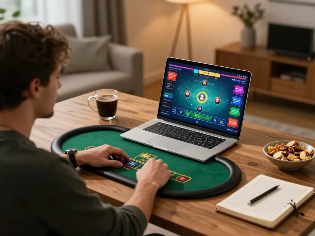 Player engaging in situs slot bet 200 online gaming while analyzing strategy notes on laptop.