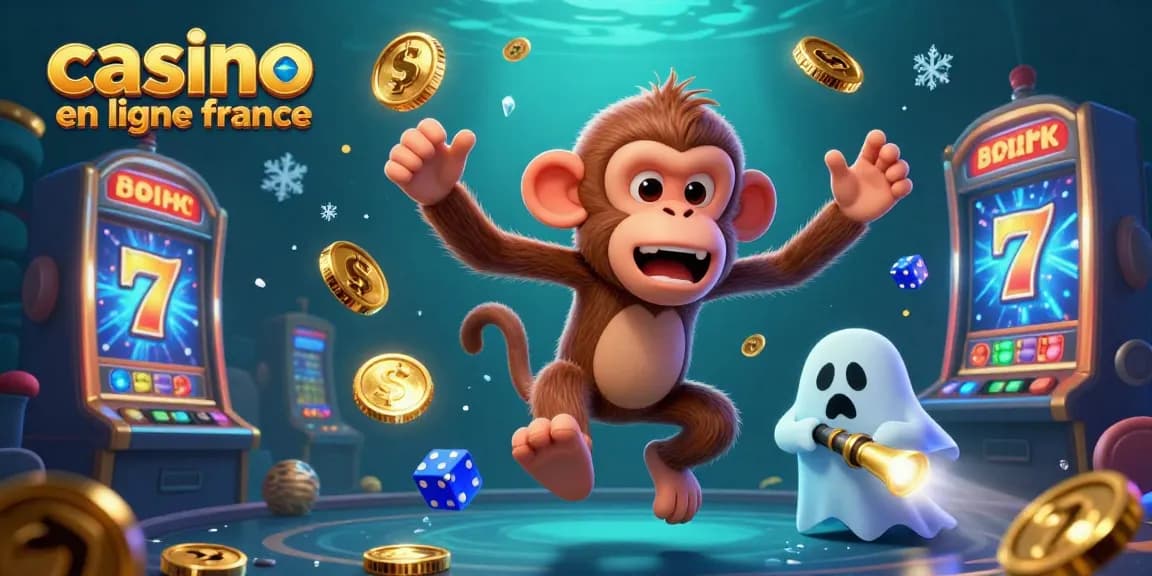 Découvrez un casino en ligne en France où un singe poltergeist jette des pièces d'or parmi des machines à sous.