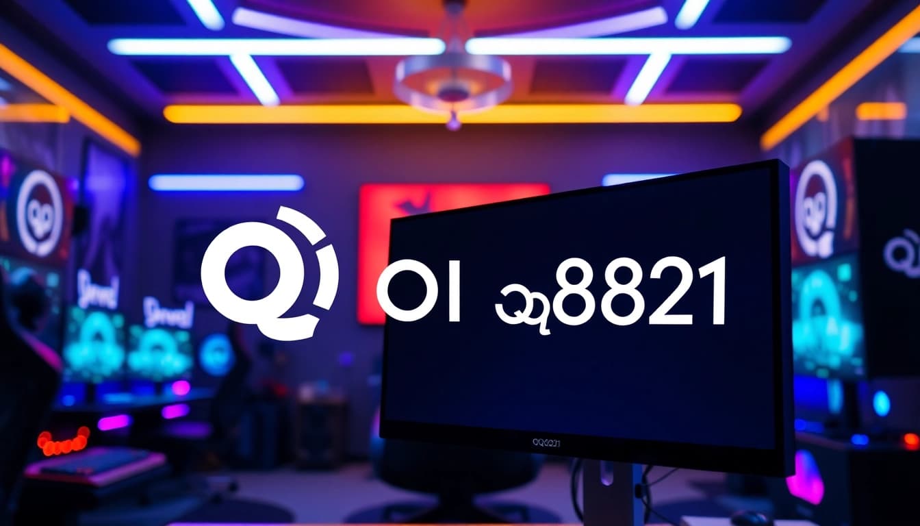 Menggambarkan gameplay qq8821 di ruang gaming modern dengan pencahayaan menarik.