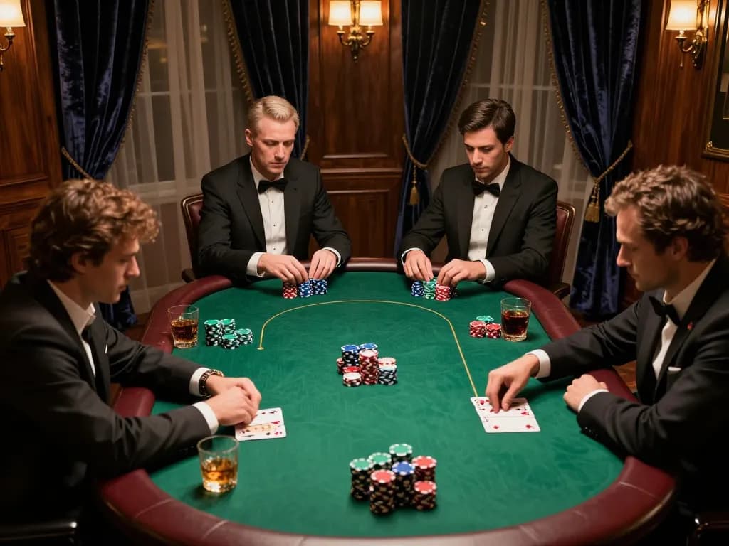 The hidden wiki features an intense high-stakes poker night with players strategizing and colorful chips stacked.