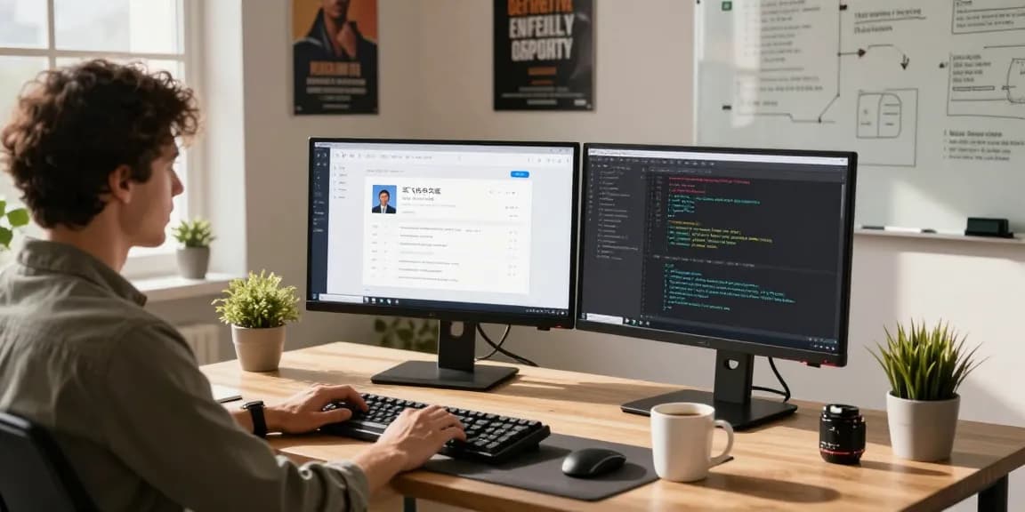 Developer using 纸飞机中文版 in a modern workspace, showcasing productivity and tech integration.
