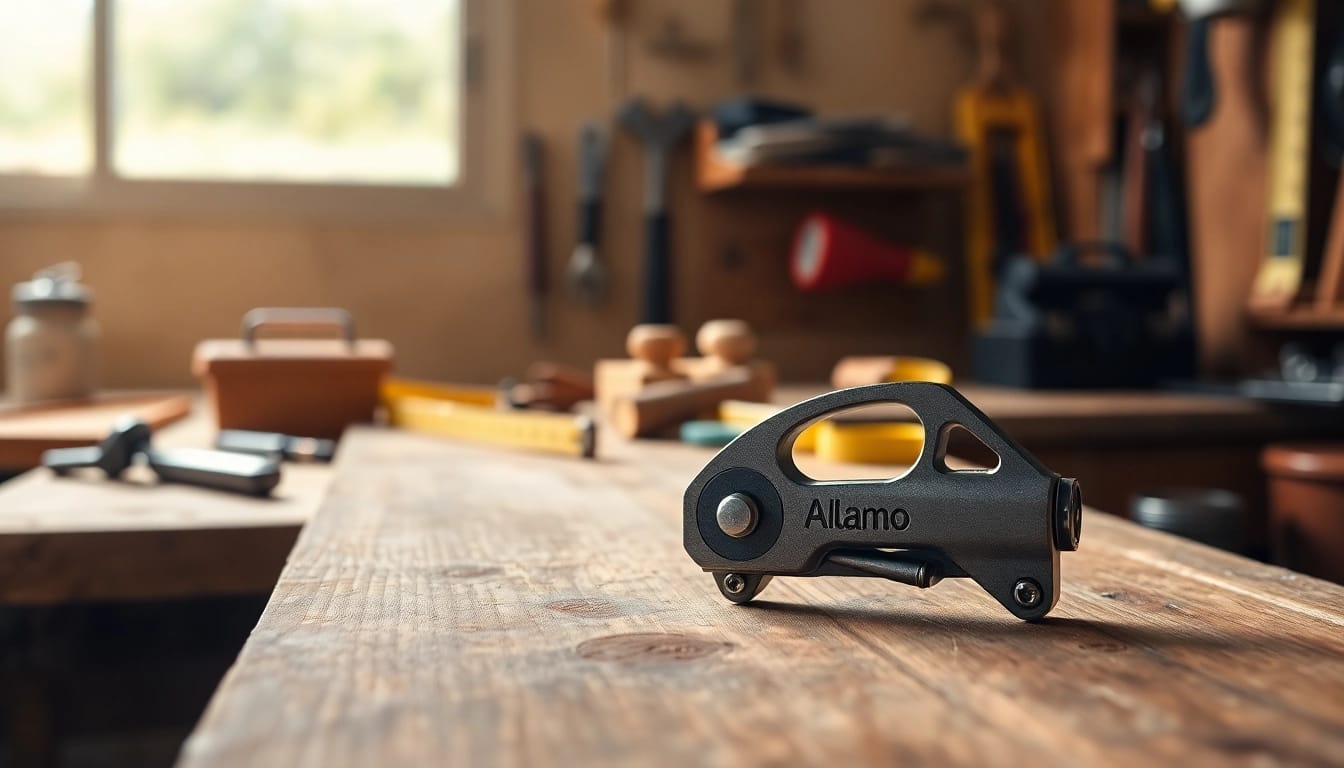 Alamo trigger displayed prominently on a workshop bench, showcasing its precision and craftsmanship.