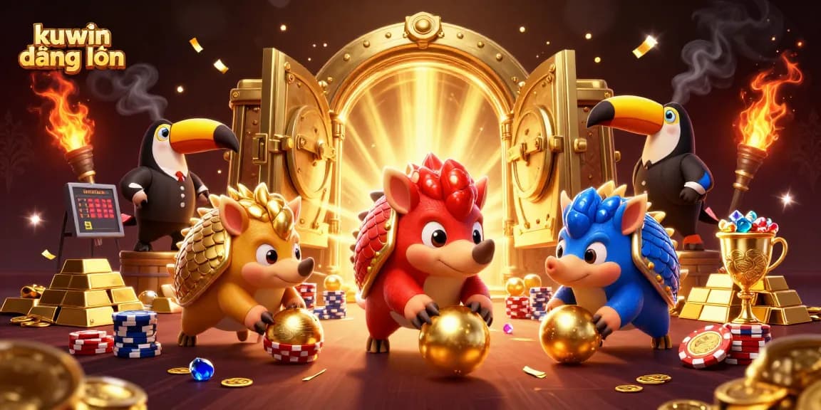 Experience the thrill of kuwin đăng nhập with animated pangolins in a vibrant casino setting.