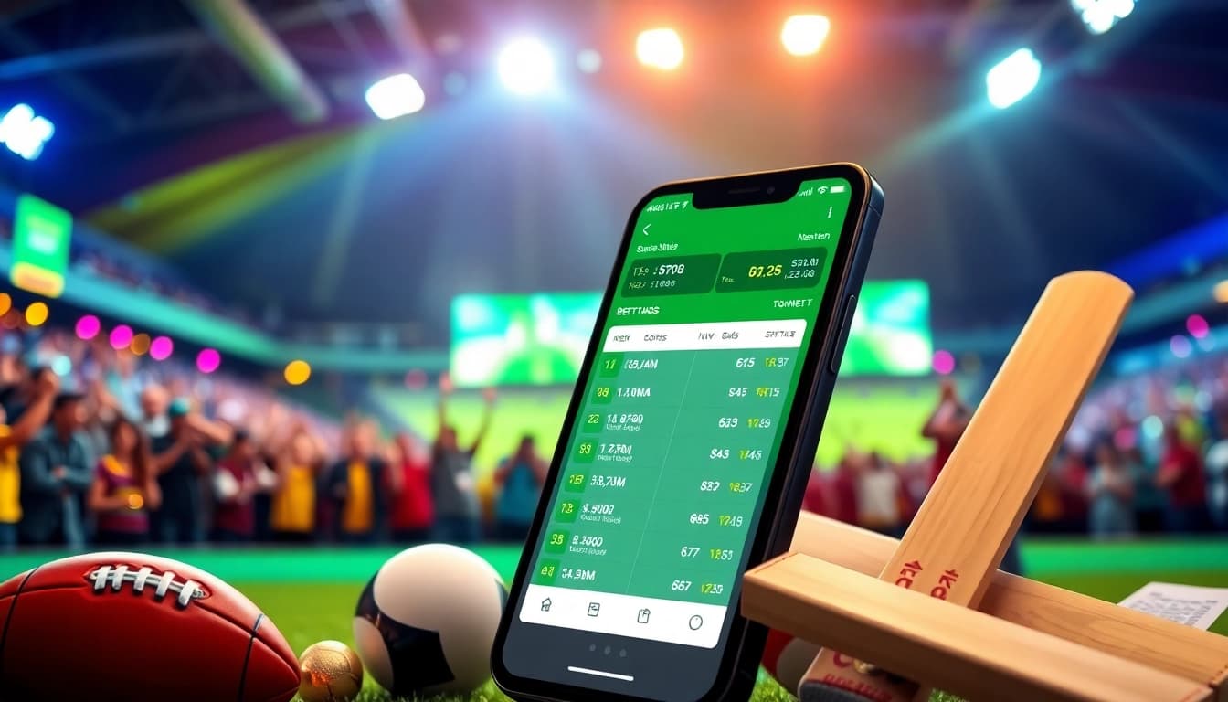 Engaging smartphone interface showcasing sports betting apps India with live odds in a vibrant sports event atmosphere.