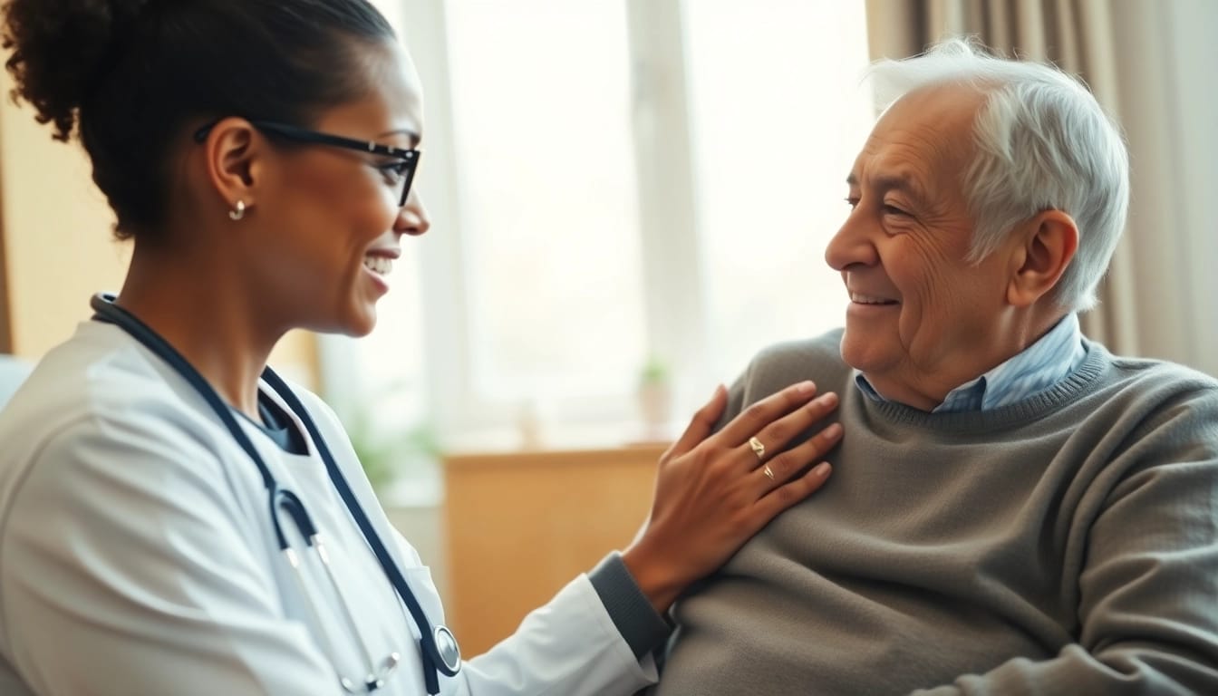Promoting health through compassionate care between a caregiver and elderly patient.