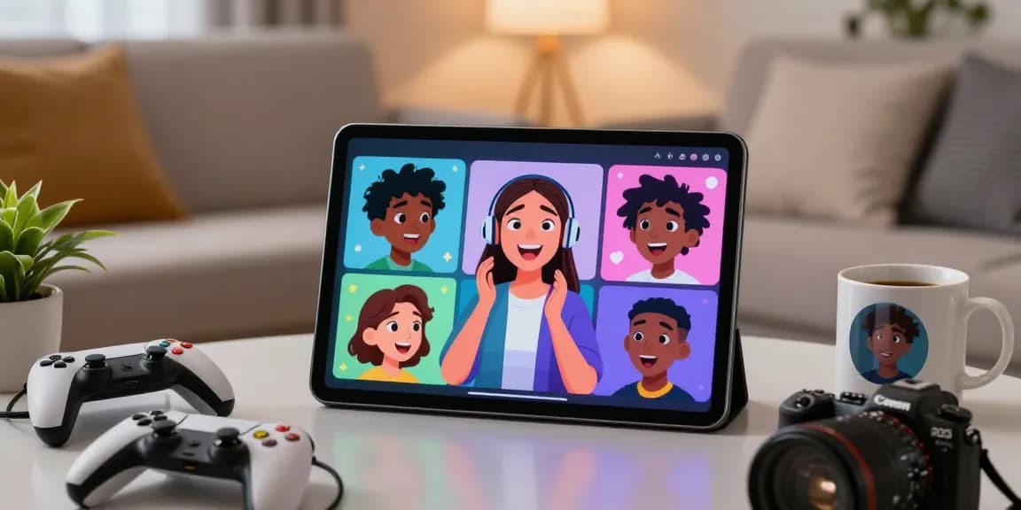 Engaging moment with Crushon IA app showcasing vibrant AI characters on a tablet in a cozy setting.