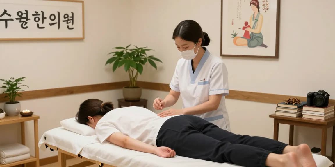 healing session at 수원한의원 with acupuncturist treating a patient in a tranquil room