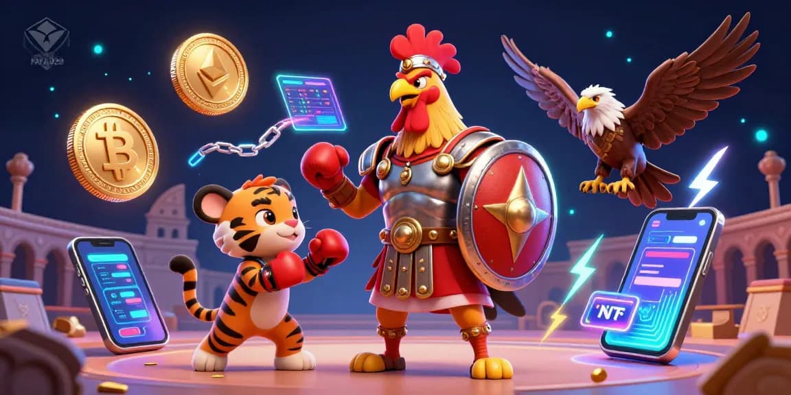Engage with FAFA828 as a gladiator rooster meets crypto in a vibrant gaming arena.