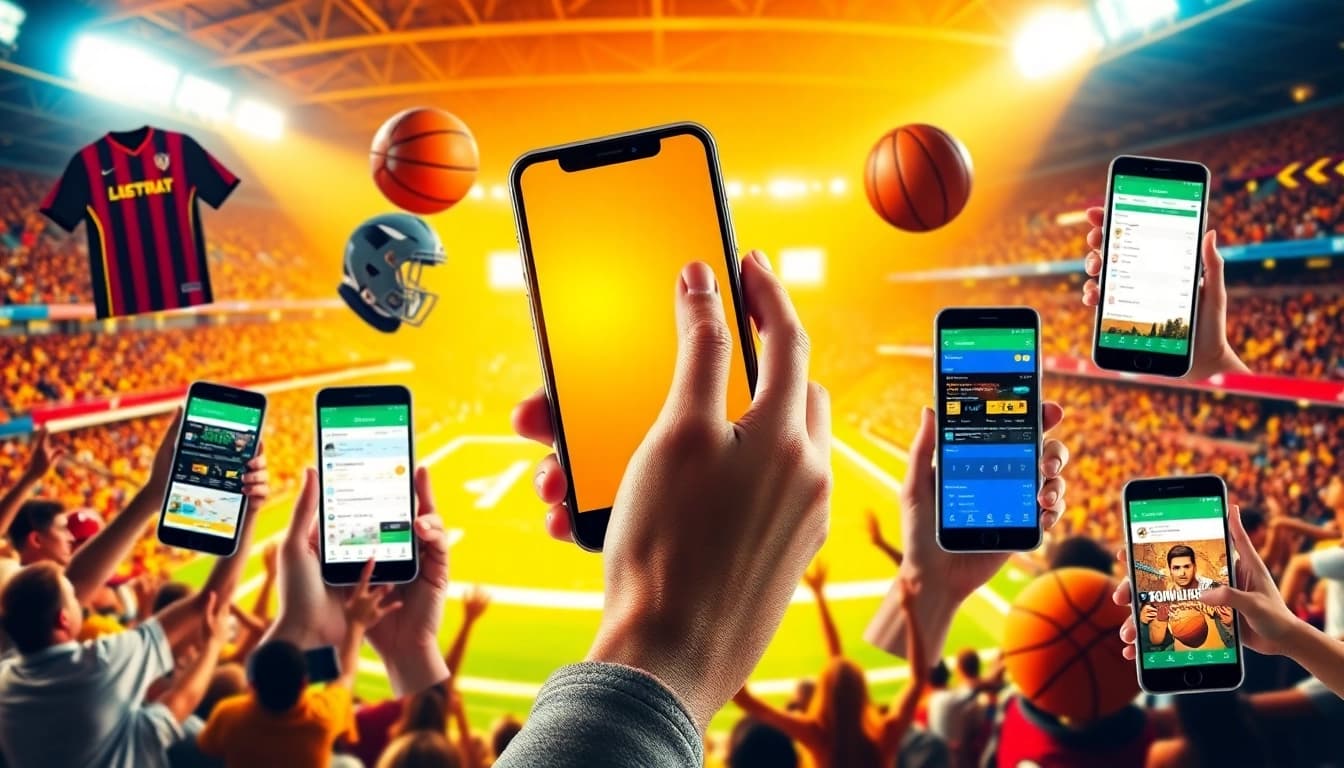 Explore sports betting apps California displayed on smartphones in an exciting sports environment.