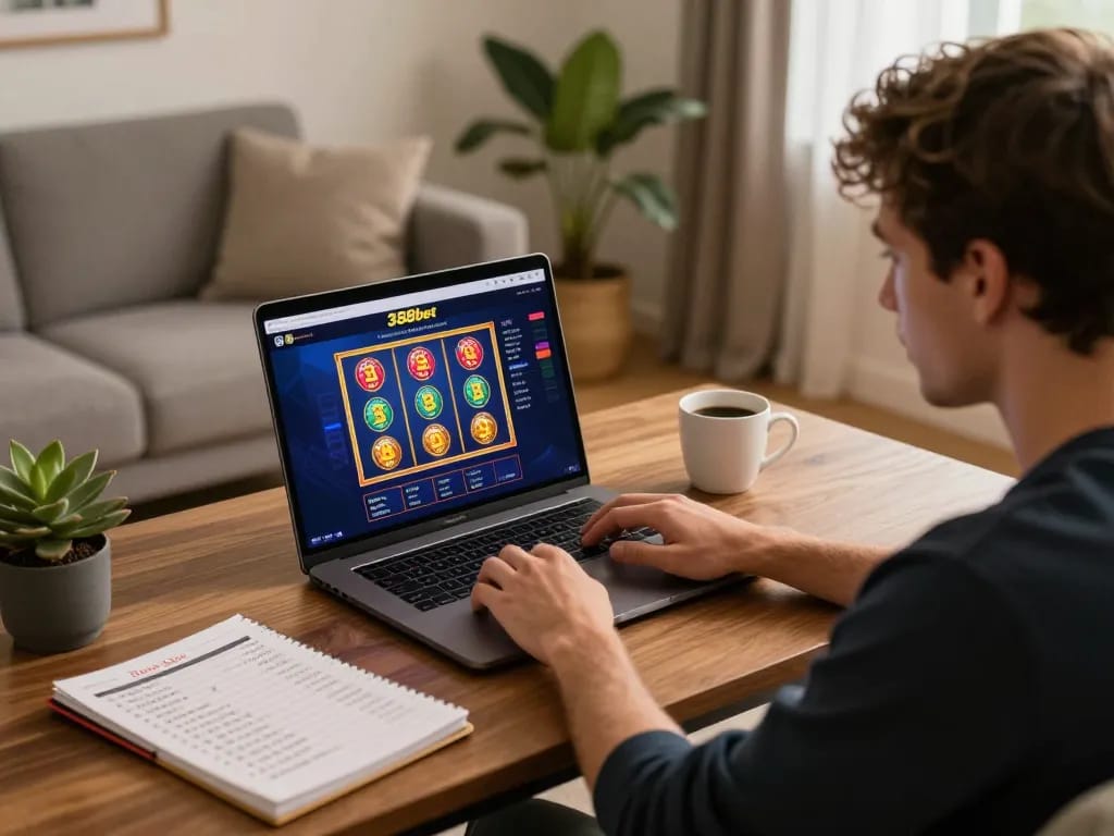 Enjoying an exciting session on 388bet’s online casino platform while practicing responsible gaming strategies.