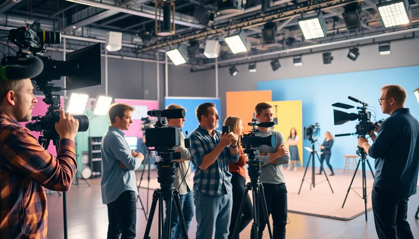 Team creating video production edmonton projects in a vibrant studio environment.