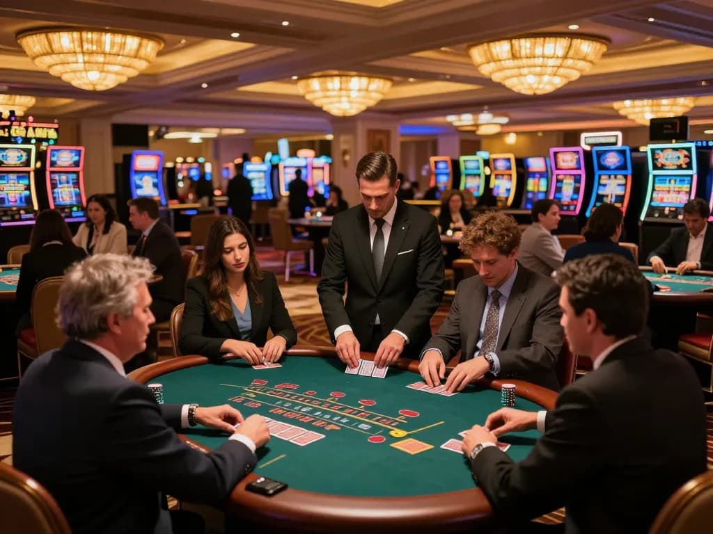 Players betting strategically at a blackjack table in a Las Vegas casino showcasing nano banana 3