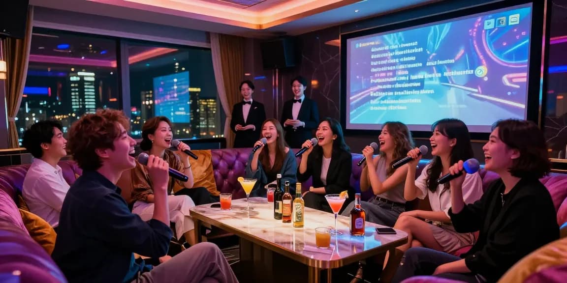 Experience vibrant nightlife at https://www.gangnamtune.com/ with friends in a luxurious karaoke venue featuring cocktails and joyous singing.