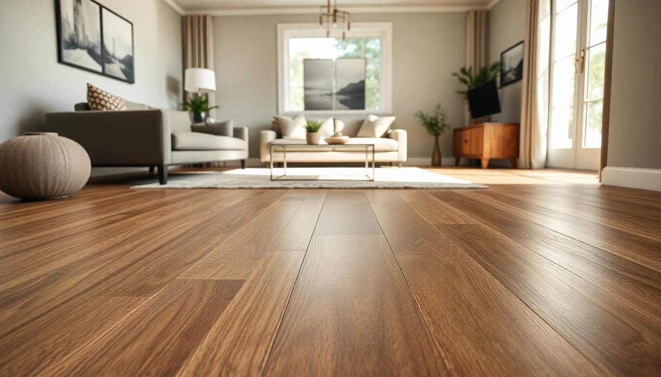 Enhance your space with luxury vinyl flooring showcasing elegant textures in a modern living room.