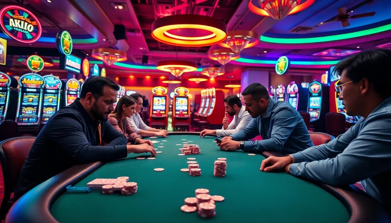 Menangkan Slot Deposit 5k dengan suasana kasino yang mendebarkan dan pemain yang fokus.