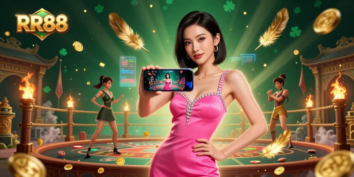 Engage with the RR88 live dealer casino game featuring an elegant Asian woman showcasing modern gambling.