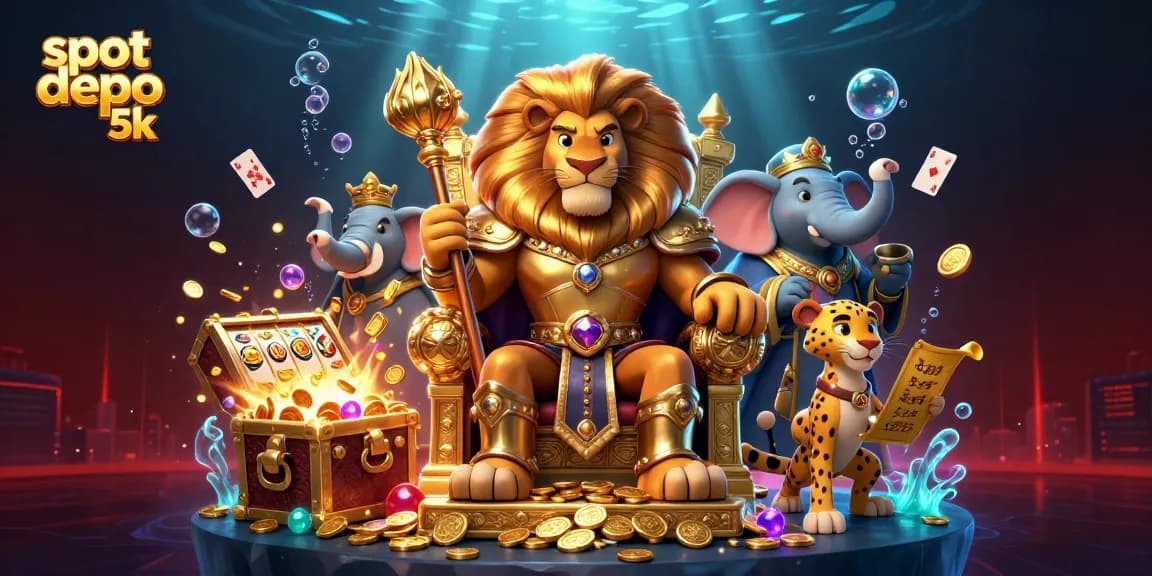 Experience thrilling gameplay with slot depo 5k, featuring majestic characters and vibrant casino elements.