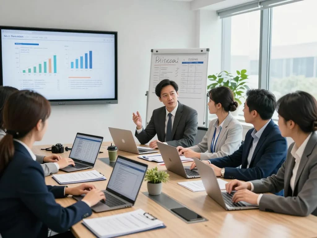 Team of chartered accountants in a cool way to improve financial strategies in a modern office