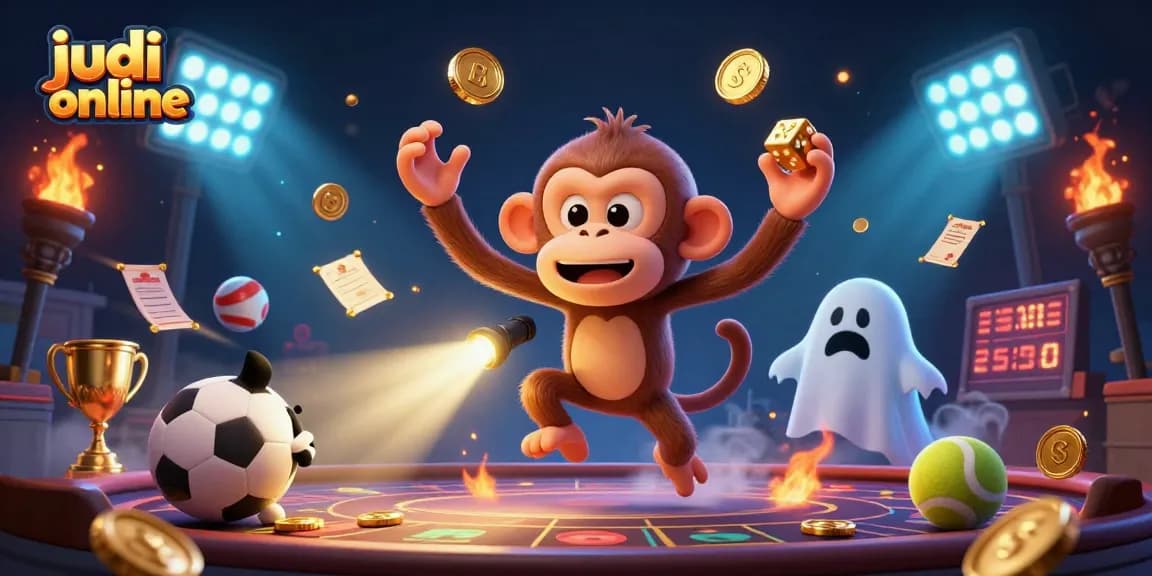 Experience thrilling judi bola online action with a playful poltergeist monkey and a ghost-hunter puppy at a haunted casino.