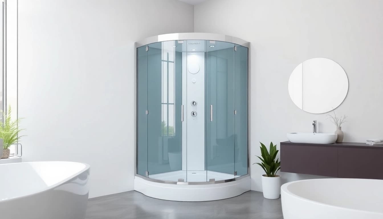 Duschkabine 90x90 komplett im modernen Badezimmer mit eleganten Details.
