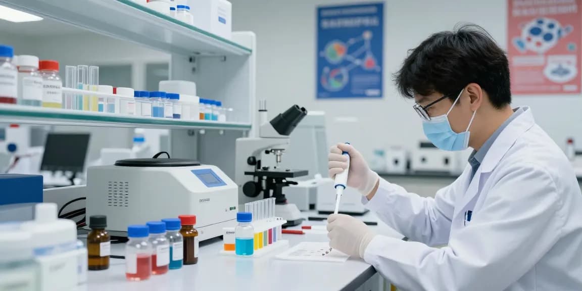 Swiss Chems researcher measuring peptides in a modern lab environment.