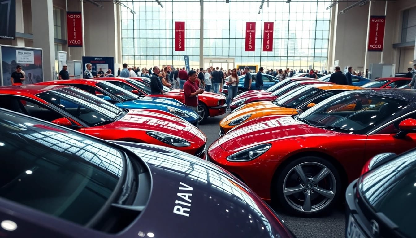View of an exciting Auto Cars Show featuring an array of vehicles and enthusiasts engaging.