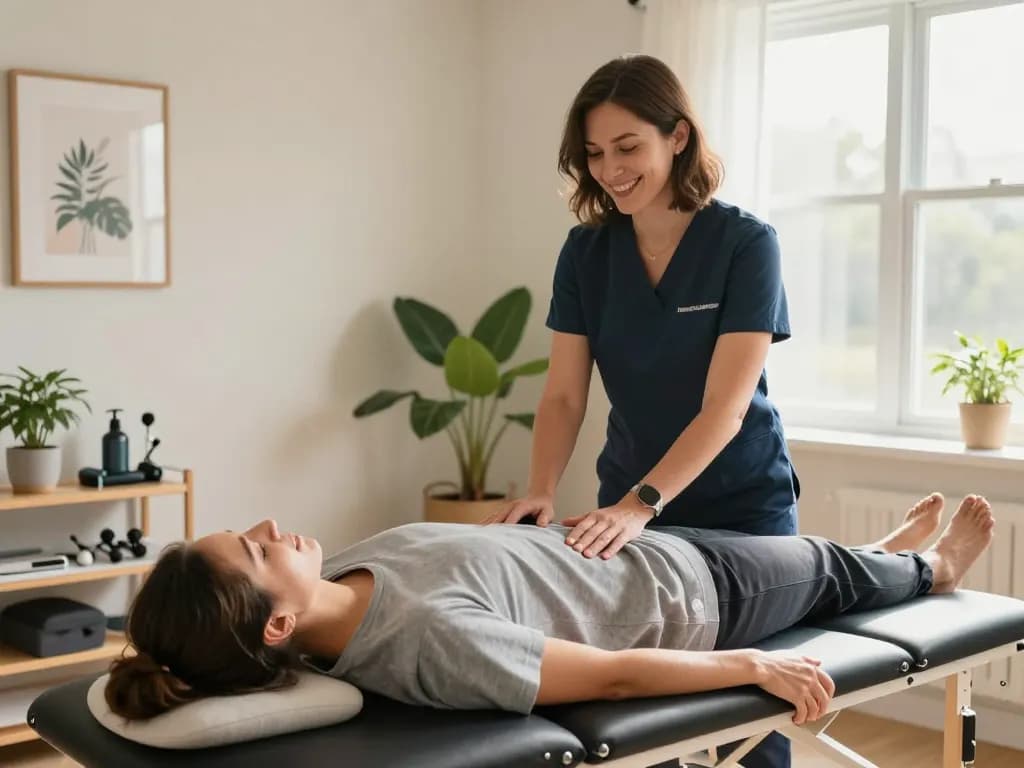 Chiropractic care Maine: Dr. Andrea providing gentle brain-based adjustments in a tranquil clinic.