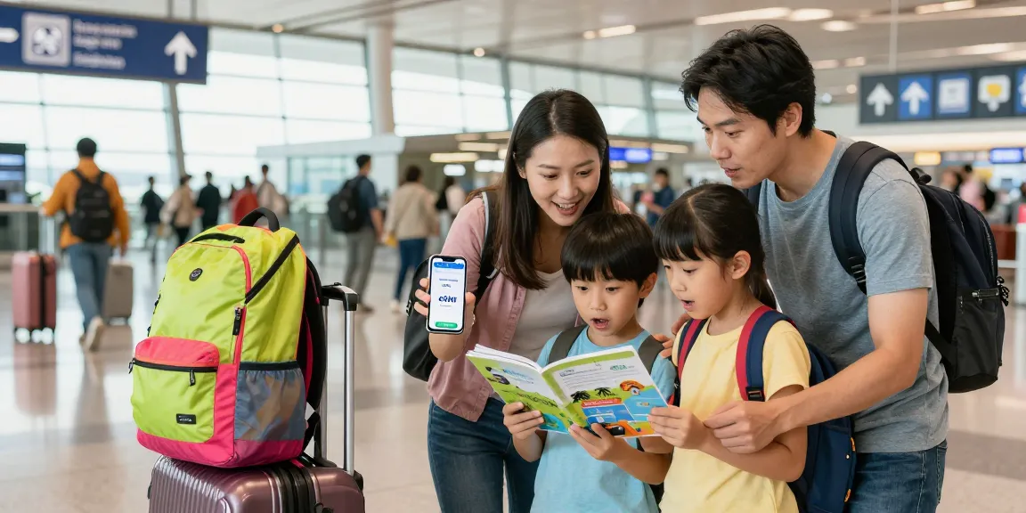 הרגע המרגש של משפחה בדרך לחו"ל עם eSIM לחו"ל על המסך