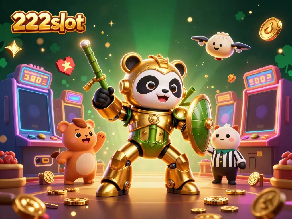 Rasakan keseruan bermain di 222slot dengan panda emas dan mesin slot yang berkilau.