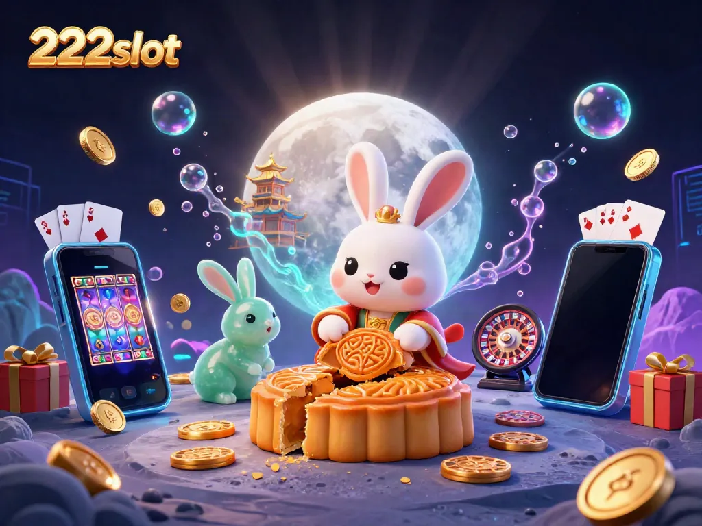 Permainan slot 222slot dengan karakter kelinci bulan menghancurkan bulan kue emas di bulan.