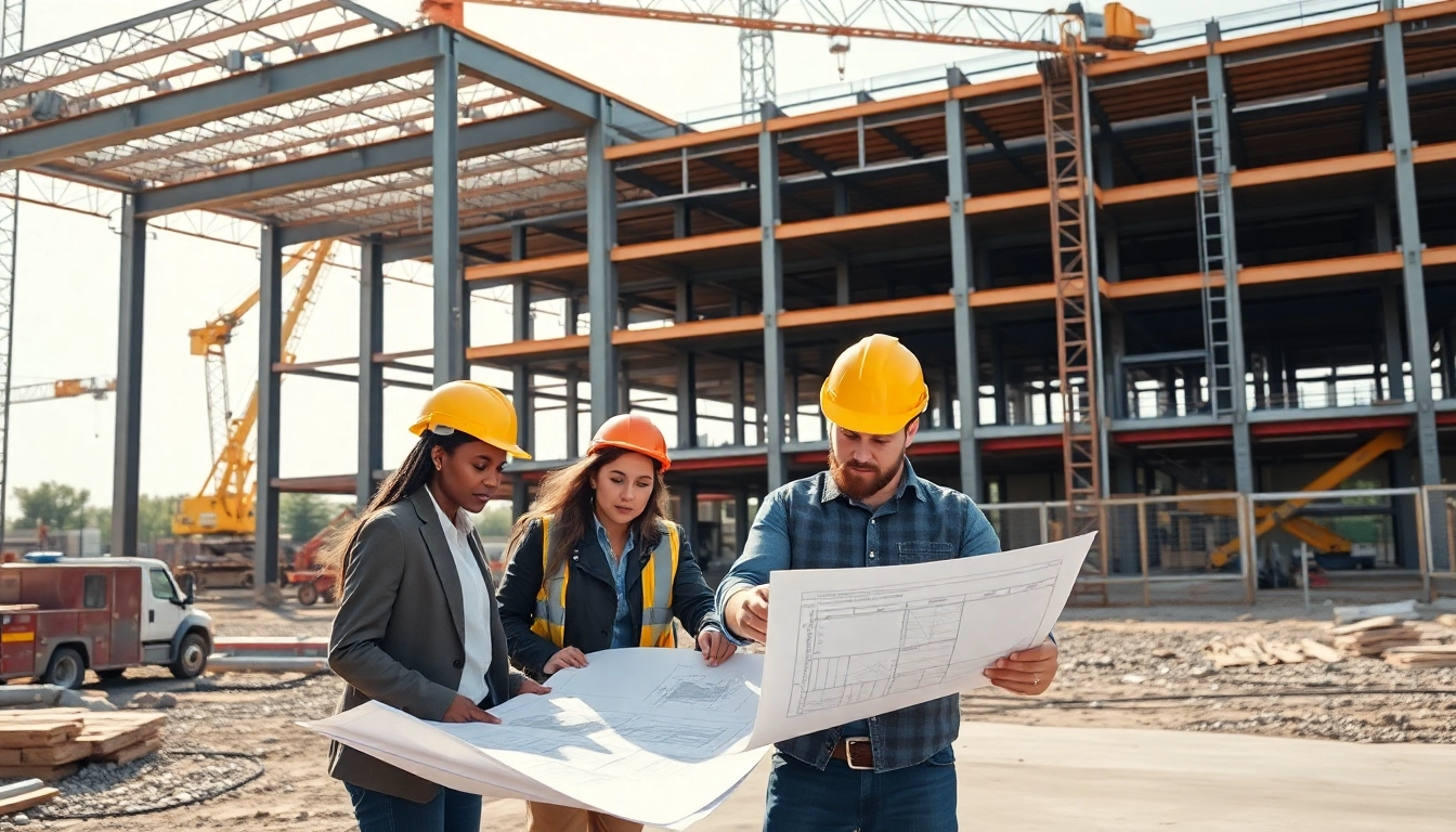 Austin construction professionals collaborating on-site to build a modern framework.