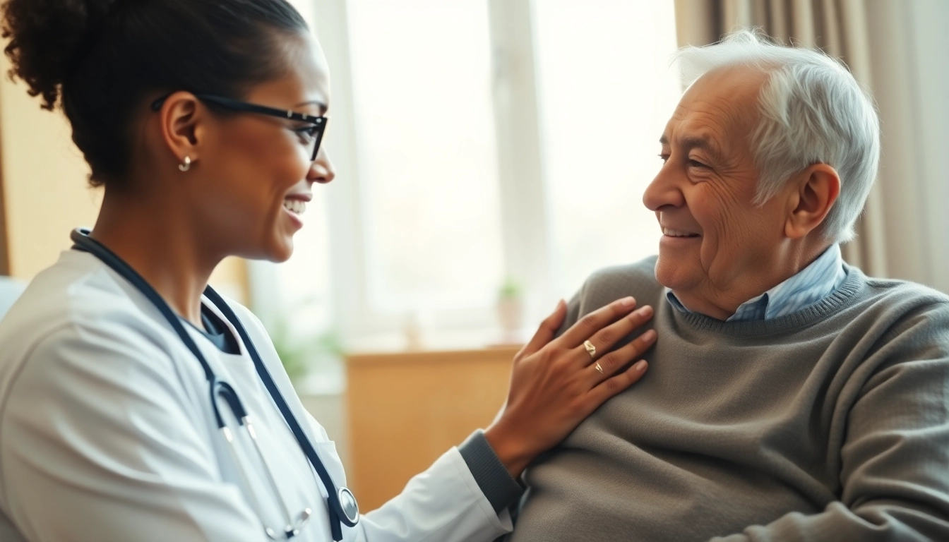 Promoting health through compassionate care between a caregiver and elderly patient.