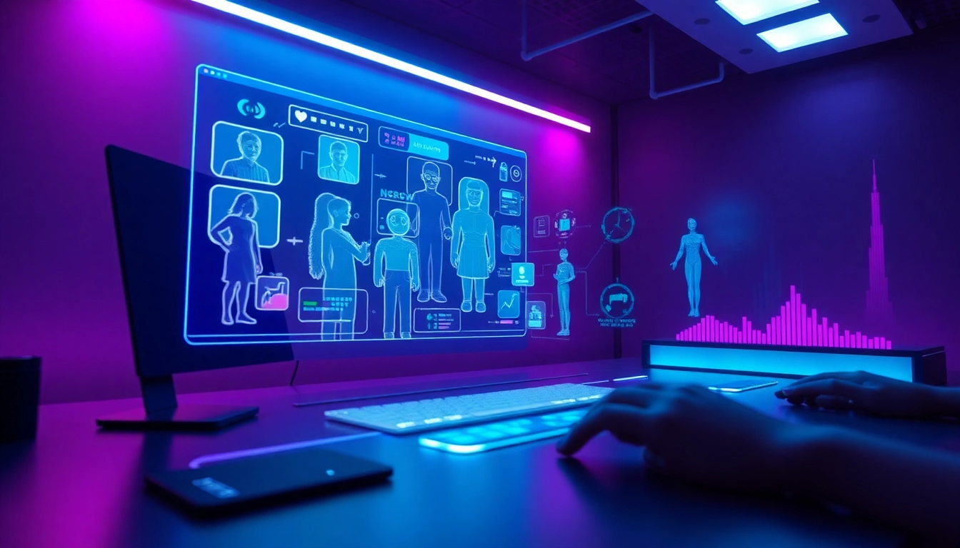 Explore free NSFW AI features in a futuristic digital interface with vibrant colors.